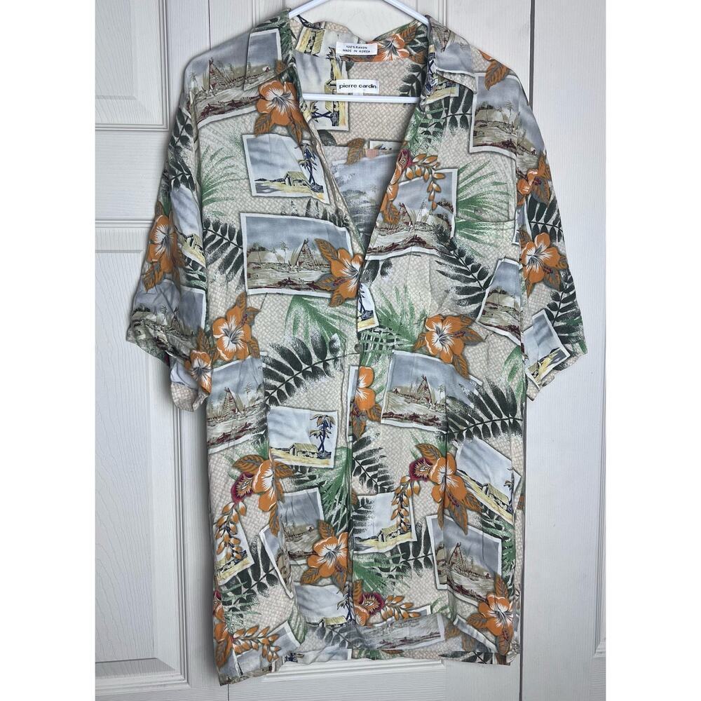 Pierre Cardin Men's Button Down Tropical Short Sleeve Shirt Size Medium